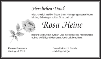 Anzeige von Rosa Heine von Schwäbische Zeitung
