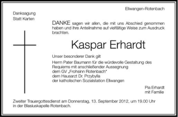 Anzeige von Kaspar Erhardt von Schwäbische Zeitung