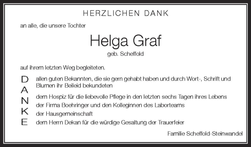  Traueranzeige für Helga Graf vom 08.06.2012 aus Schwäbische Zeitung