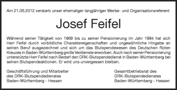 Anzeige von Josef Feifel von Schwäbische Zeitung