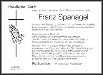 Anzeige von Franz Spanagel von Schwäbische Zeitung