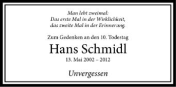 Anzeige von Hans Schmidl von Schwäbische Zeitung
