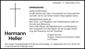 Anzeige von Hermann Heller von Schwäbische Zeitung