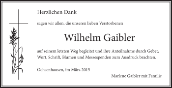 Anzeige von Wilhelm Gaibler von Schwäbische Zeitung