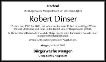 Anzeige von Robert Dinser von Schwäbische Zeitung
