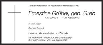 Anzeige von Ernestine Grübel von Schwäbische Zeitung