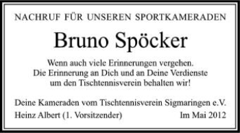 Anzeige von Bruno Spöcker von Schwäbische Zeitung
