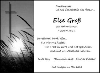 Anzeige von Else Groß von Schwäbische Zeitung