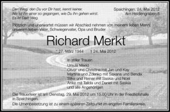 Anzeige von Richard Merkt von Schwäbische Zeitung