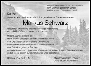 Anzeige von Markus Schwarz von Schwäbische Zeitung