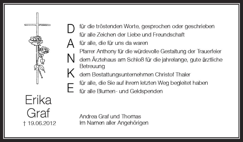  Traueranzeige für Erika Graf vom 07.07.2012 aus Schwäbische Zeitung