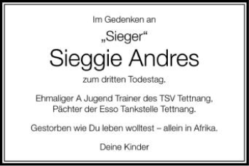 Anzeige von Sieggie Andres von Schwäbische Zeitung