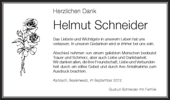 Anzeige von Helmut Schneider von Schwäbische Zeitung
