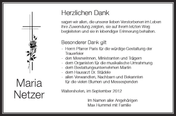 Anzeige von Maria Netzer von Schwäbische Zeitung