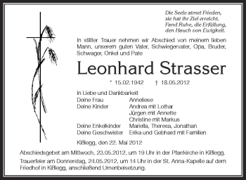 Anzeige von Leonhard Strasser von Schwäbische Zeitung
