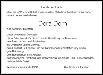 Anzeige von Dora Dorn von Schwäbische Zeitung