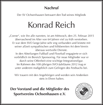 Anzeige von Konrad Reich von Schwäbische Zeitung