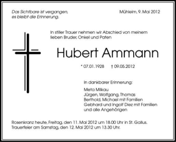Anzeige von Hubert Ammann von Schwäbische Zeitung