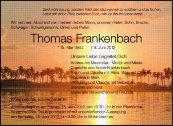 Anzeige von Thomas Frankenbach von Schwäbische Zeitung
