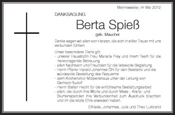 Anzeige von Berta Spieß von Schwäbische Zeitung