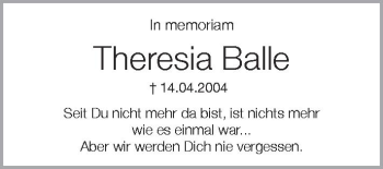 Anzeige von Theresia Balle von Schwäbische Zeitung