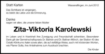 Anzeige von Zita-Viktoria Karolewski von Schwäbische Zeitung