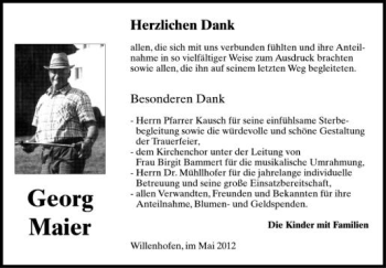Anzeige von Georg Maier von Schwäbische Zeitung