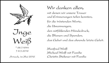 Anzeige von Inge Weiß von Schwäbische Zeitung