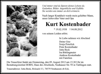 Anzeige von Kurt Kostenbader von Schwäbische Zeitung