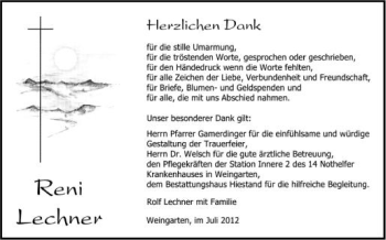 Anzeige von Reni Lechner von Schwäbische Zeitung