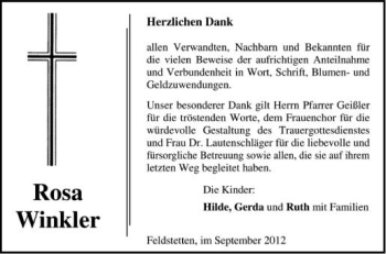 Anzeige von Rosa Winkler von Schwäbische Zeitung