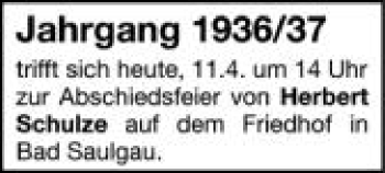 Anzeige von Herbert Schulze von Schwäbische Zeitung