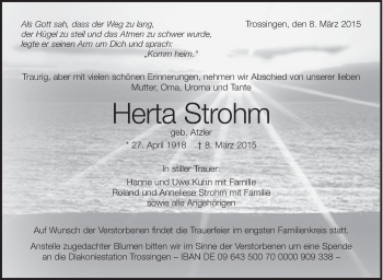 Anzeige von Herta Strohm von Schwäbische Zeitung