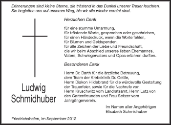 Anzeige von Ludwig Schmidhuber von Schwäbische Zeitung