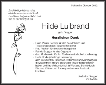 Anzeige von Hilde Luibrand von Schwäbische Zeitung