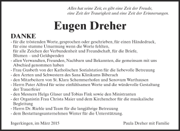 Anzeige von Eugen Dreher von Schwäbische Zeitung