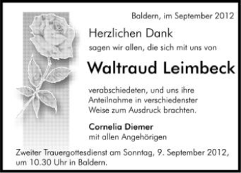 Anzeige von Waltrauf Leimbeck von Schwäbische Zeitung