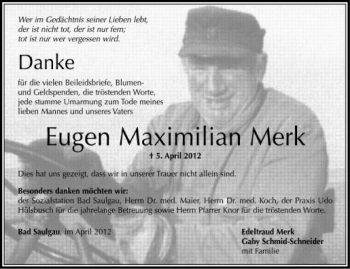 Anzeige von Eugen Maximilian Merk von Schwäbische Zeitung