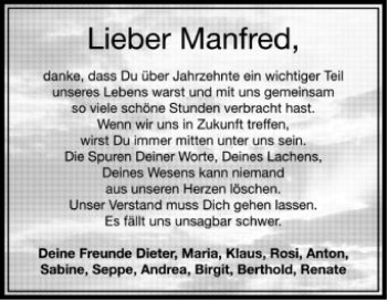 Anzeige von Manfred  von Schwäbische Zeitung