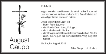 Anzeige von August Gaupp von Schwäbische Zeitung