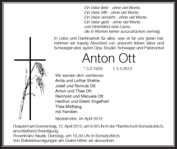 Anzeige von Anton Ott von Schwäbische Zeitung