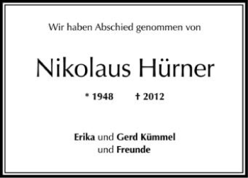 Anzeige von Nikolaus Hürner von Schwäbische Zeitung