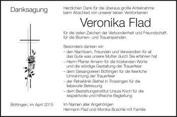 Anzeige von Veronika Flad von Schwäbische Zeitung