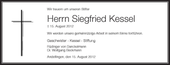 Anzeige von Siegfried Kessel von Schwäbische Zeitung