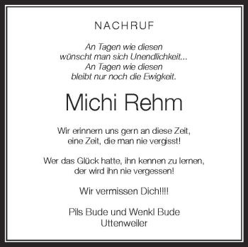 Anzeige von Michi Rehm von Schwäbische Zeitung