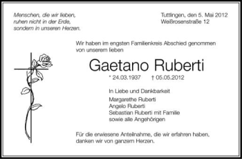 Anzeige von Gaetano Ruberti von Schwäbische Zeitung