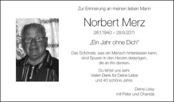 Anzeige von Norbert Merz von Schwäbische Zeitung