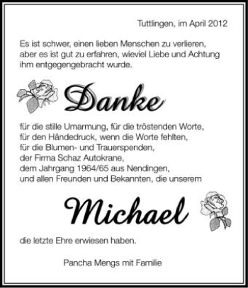Anzeige von Michael  von Schwäbische Zeitung