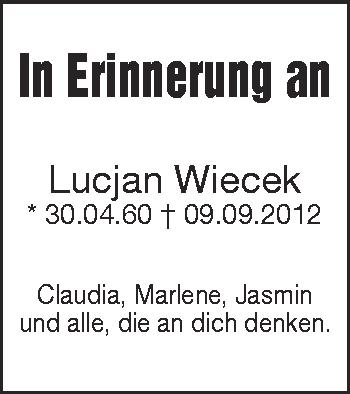 Anzeige von Lucjan Wiecek von Schwäbische Zeitung