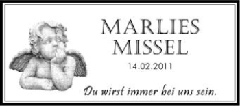 Anzeige von Marlies Missel von Schwäbische Zeitung